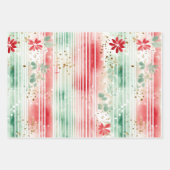 赤と緑の水彩画クリスマス ラッピングペーパーシート (正面)
