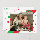 赤と緑の水玉模様のクリスマス ハッピーホリデー ポストカード (正面/裏面)