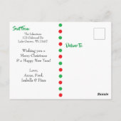 赤と緑の水玉模様のクリスマス ハッピーホリデー ポストカード (裏面)