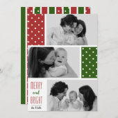 赤と緑の水玉模様の写真ホリデーカード シーズンカード (正面/裏面)