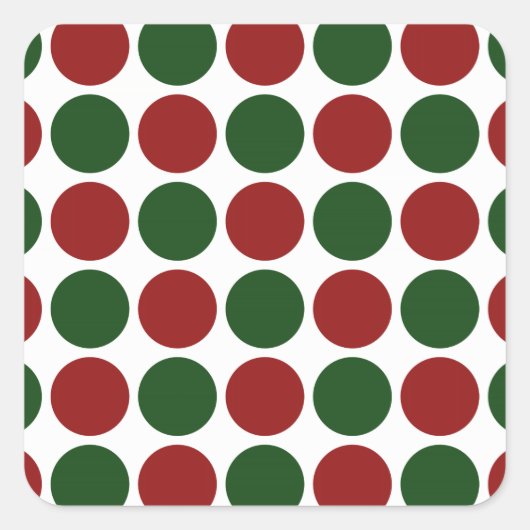 赤と緑の水玉模様オン白 スクエアシール (正面)