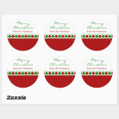 赤と緑の水玉模様クリスマスギフトタグ ラウンドシール (シート)