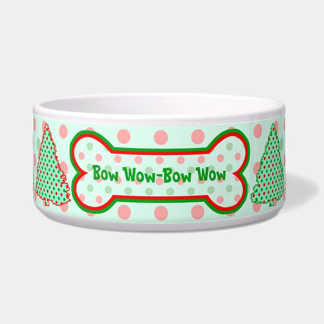 赤と緑の水玉模様ツリー ボウル (正面)