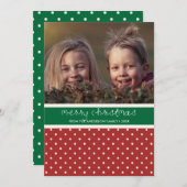 赤と緑の水玉模様フォトクリスマスカード シーズンカード (正面/裏面)
