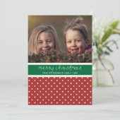 赤と緑の水玉模様フォトクリスマスカード シーズンカード (スタンド正面)