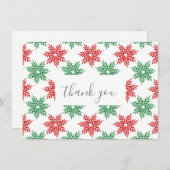 赤と緑の水色のスノーフレークのパターン サンキューカード (正面/裏面)
