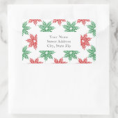 赤と緑の水色のスノーフレーク模様ラベル 長方形シール (バッグ)