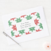 赤と緑の水色のスノーフレーク模様ラベル 長方形シール (封筒)