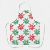 赤と緑の水色のスノーフレーク模様2 エプロン (正面)