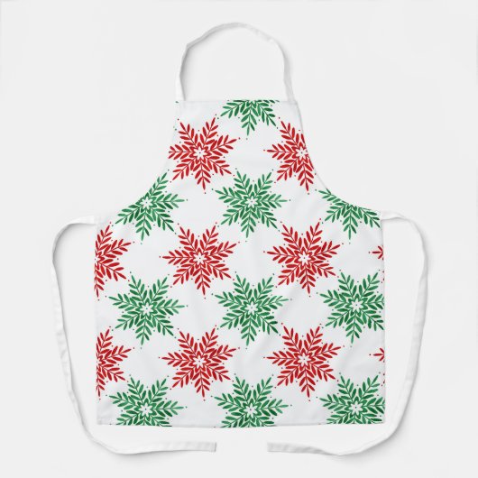 赤と緑の水色のスノーフレーク模様2 エプロン (正面)