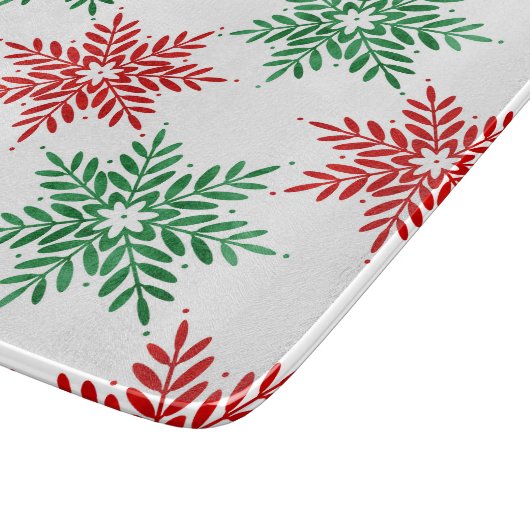 赤と緑の水色のスノーフレーク模様2 カッティングボード (角)