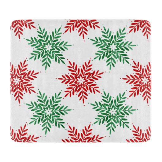 赤と緑の水色のスノーフレーク模様2 カッティングボード (正面)
