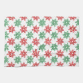 赤と緑の水色のスノーフレーク模様2 キッチンタオル (横)