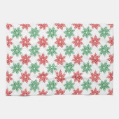 赤と緑の水色のスノーフレーク模様2 キッチンタオル (横)