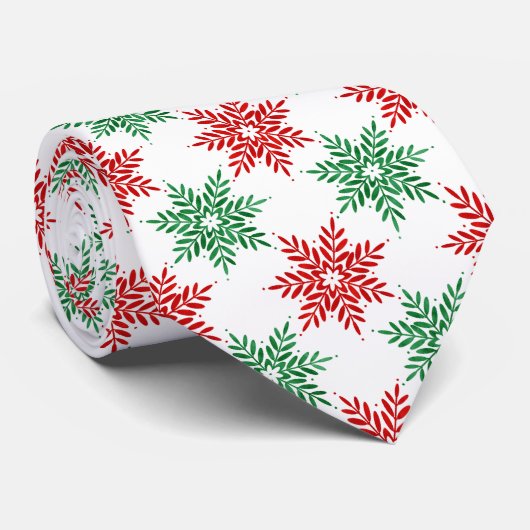 赤と緑の水色のスノーフレーク模様2 ネクタイ (ロール)