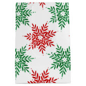 赤と緑の水色のスノーフレーク模様2 ミディアムペーパーバッグ (裏面)