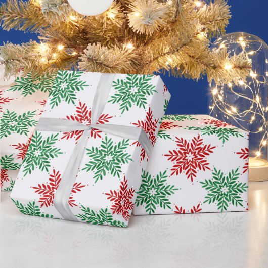 赤と緑の水色のスノーフレーク模様2 ラッピングペーパー (クリスマス)