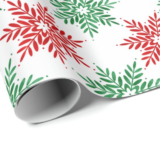 赤と緑の水色のスノーフレーク模様2 ラッピングペーパー (ロールコーナー)