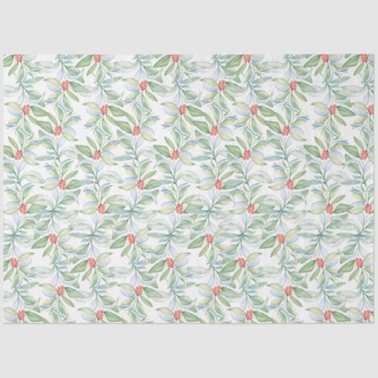 赤と緑の水色の植物のクリスマス 薄葉紙 (正面)