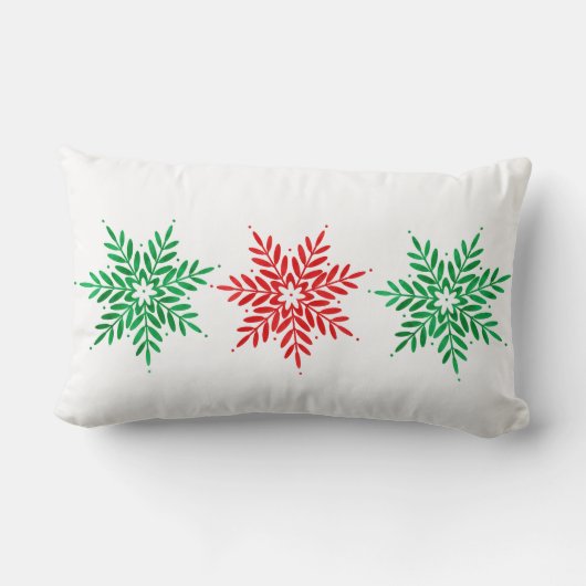 赤と緑の水色の雪の結晶 ランバークッション (裏面)