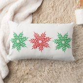 赤と緑の水色の雪の結晶 ランバークッション