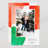 赤と緑の水色抽象芸術クリスマスフォト シーズンカード (正面/裏面)