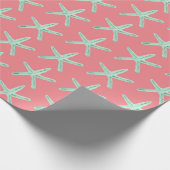 赤と緑の沿岸のヒトデのクリスマス ラッピングペーパー (角)