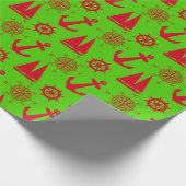 赤と緑の海岸沿いの航海のクリスマス ラッピングペーパー (角)