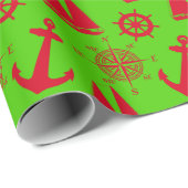 赤と緑の海岸沿いの航海のクリスマス ラッピングペーパー (ロールコーナー)