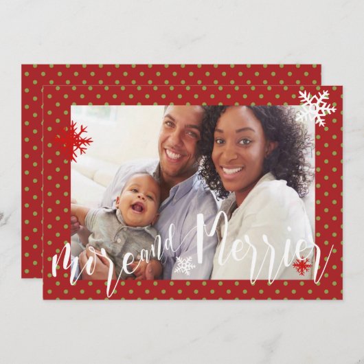 赤と緑の点の数が増え、フォトクメリーリスマス シーズンカード (正面/裏面)
