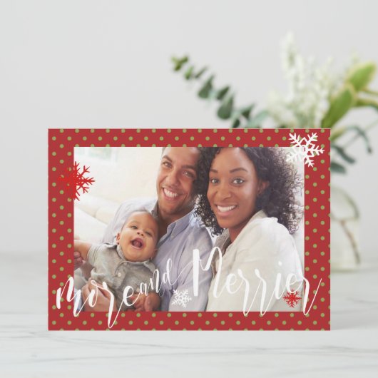 赤と緑の点の数が増え、フォトクメリーリスマス シーズンカード (スタンド正面)