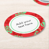 赤と緑の熱帯性ハイビスカスフローラカスタム文字 ラウンドペーパーコースター (アングル)