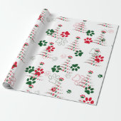 赤と緑の犬のポークリスマス ラッピングペーパー (アンロールド)
