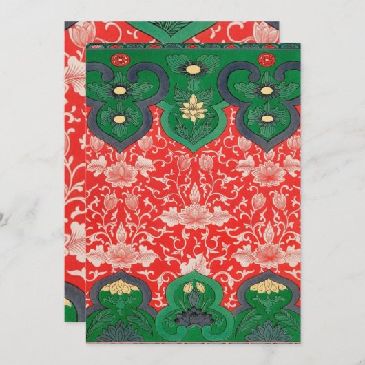 赤と緑の神秘的なロータス・アジアン・アブストラクト シーズンカード (正面/裏面)