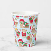 赤と緑の紙カップのクリスマステディベア 紙コップ (左)