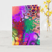 赤と緑の紫のデジカラフルタル流体アー空白のト カード (黄色い花)