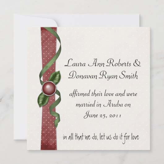 赤と緑の結婚式後招待状 招待状 (正面)