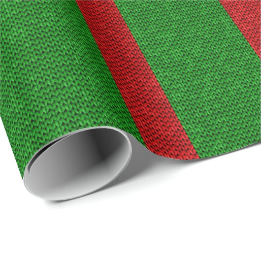 赤と緑の編み物クリスマスホリデー ラッピングペーパー (ロールコーナー)