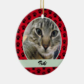 赤と緑の肉柄の猫の写真と名前 セラミックオーナメント (右)