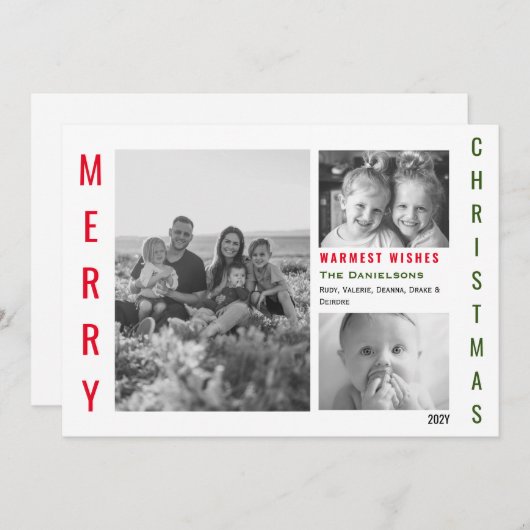 赤と緑の色のミニマルポップ・アートのリストコラージュ シーズンカード (正面/裏面)