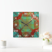 赤と緑の色融解時計 スクエア壁時計 (ホーム)