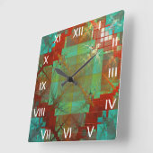 赤と緑の色融解時計 スクエア壁時計 (傾斜)