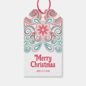 赤と緑の花のクリスマス タグ (正面)