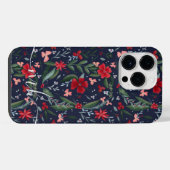 赤と緑の花のリースの模様の冬のモノグラム iPhoneケース (裏面横)