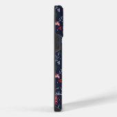 赤と緑の花のリースの模様の冬のモノグラム iPhoneケース (右側面)
