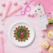 赤と緑の花びらにラディバグのあるパーティープレート ペーパープレート (パーティー)