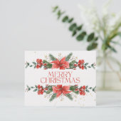 赤と緑の花柄 メリークリスマスカード シーズンカード (スタンド正面)