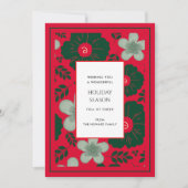 赤と緑の花柄 ヴィンテージ水彩 ホリデーカード (正面)