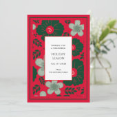 赤と緑の花柄 ヴィンテージ水彩 ホリデーカード (スタンド正面)