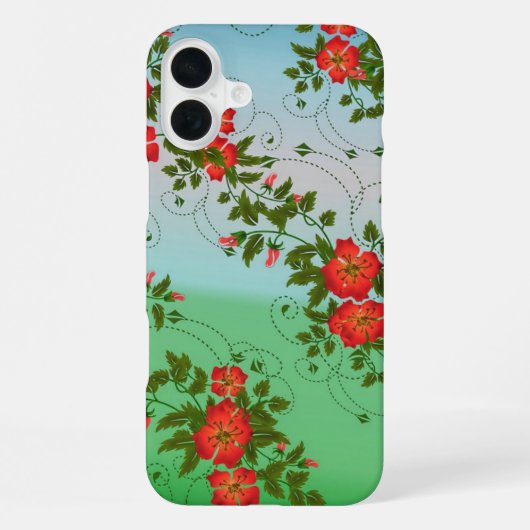 赤と緑の花柄 iPhoneケース (裏面)